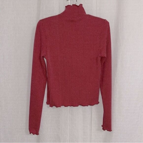 Moa Moa S Cranberry Red Ribbed Mock neck Long Sleeve Top - Picture 2 of 9